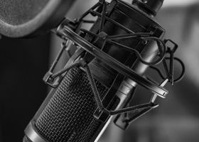 Studio microphone and red cable